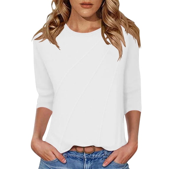 vdgthytj Womens 3/4 Length Sleeve Shirts Casual Crewneck Puls Size Tunic Tops Going out Dressy Blouse Fall Clothes