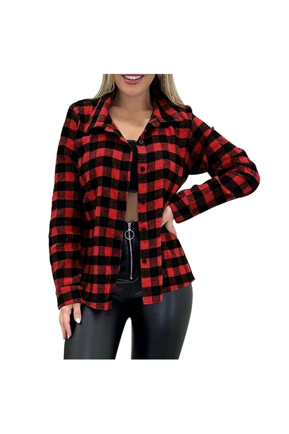 Womens Button down Shirts Plaid Collared Long Sleeve Tops Casual Loose Fall Spring Work Blouses
