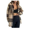 thumbnail image 1 of vdgthytj Womens Casual Plaid Jackets Shacket Button down Long Sleeves Lapel Casual Loose Wool Coat with Pocket, 1 of 5