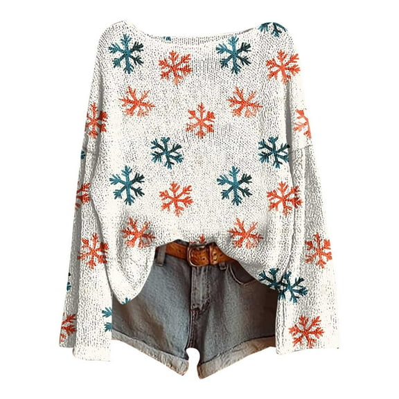 vdgthytj Womens Christmas Tops Casual Loose Crewneck Long Sleeve Graphic Holiday Xmas Pullover Blouse Fall Clothes
