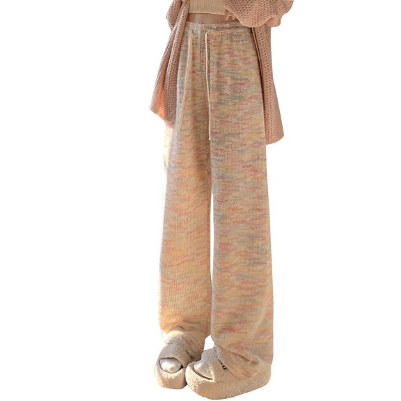 vdgthytj Womens Fall Winter Straight Leg Pant Elastic High Waist Casual Pants Soft Comfy Drawstring Trousers