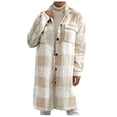 thumbnail image 1 of vdgthytj Womens Long Fleece Plaid Jacket Cozy Lapel Button down Shacket 2025 Fall Winter Comfy Coats with Pockets, 1 of 3