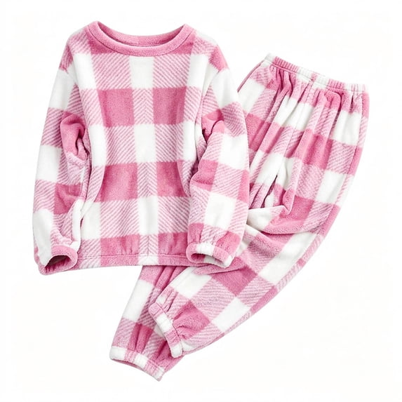 vdgthytj Womens Loungewear Set 2 Piece Plaid Fuzzy Crewneck Long Sleeve Tops Elastic Cuff Jogger Pants Winter Warm Cozy Sleepwear(XX-Large,Pink)