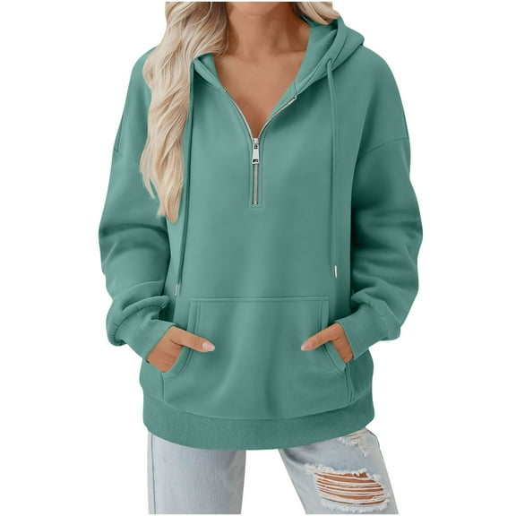 vdgthytj Womens Oversized Half Zip Hoodies Casual Loose Long Sleeve Hooded Sweatshirts Fall Pullover Clothing Outfits