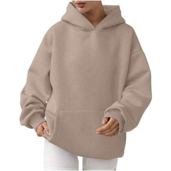 vdgthytj Womens Oversized Hoodies Long Sleeves Fleece Pullover Hooded Sweatshirts Solid Color Loose Tops with Pocket