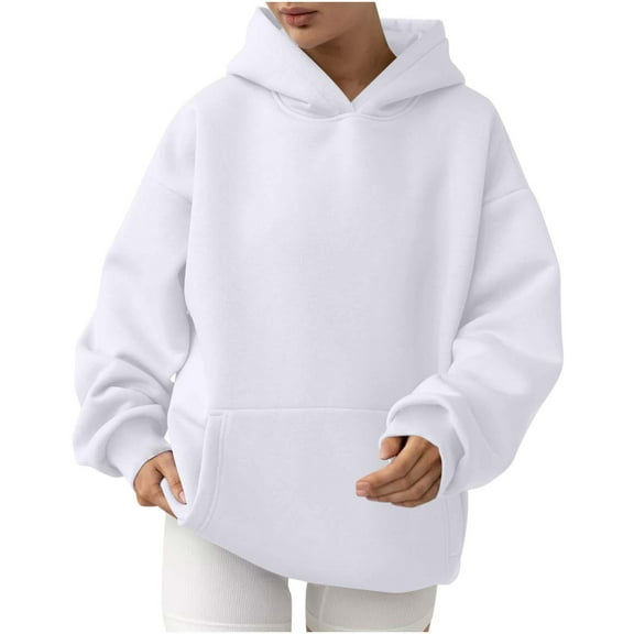 vdgthytj Womens Oversized Hoodies Long Sleeves Fleece Pullover Hooded Sweatshirts Solid Color Loose Tops with Pocket