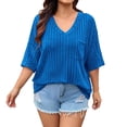 thumbnail image 1 of vdgthytj Womens Plus Size Tops Short Sleeve V-Neck Ribbed Knit Sweater Loose Fitted Summer Casual Tunic with Pocket, 1 of 7