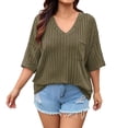 thumbnail image 1 of vdgthytj Womens Plus Size Tops Short Sleeve V-Neck Ribbed Knit Sweater Loose Fitted Summer Casual Tunic with Pocket, 1 of 7