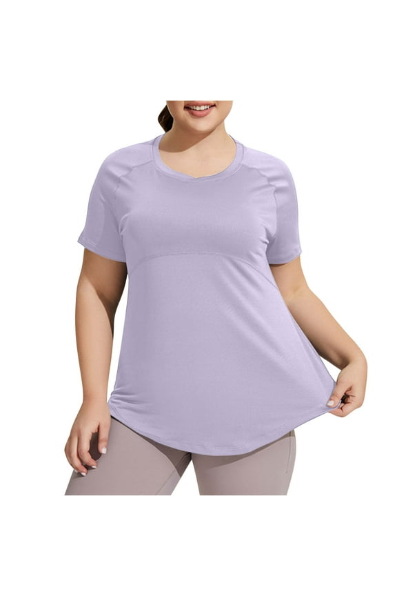 Womens Plus Size Workout Tops Quick Dry Breathable Short Sleeve Shirts Gym Yoga Athletic Running Tees