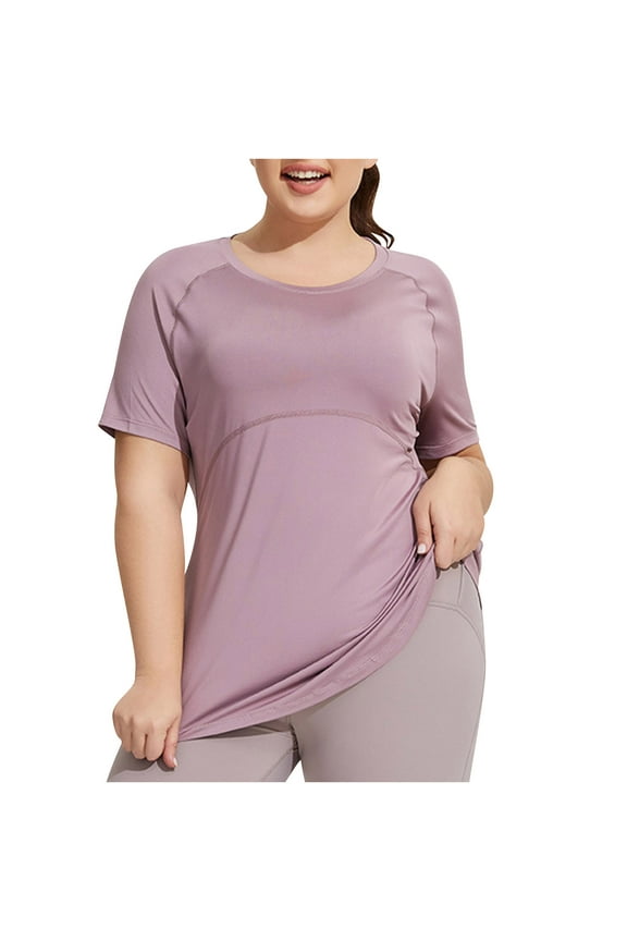 Womens Plus Size Workout Tops Quick Dry Breathable Short Sleeve Shirts Gym Yoga Athletic Running Tees