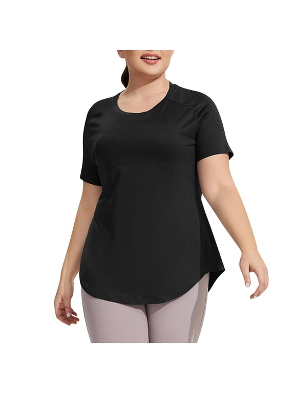 Womens Plus Size Workout Tops Quick Dry Breathable Short Sleeve Shirts Gym Yoga Athletic Running Tees