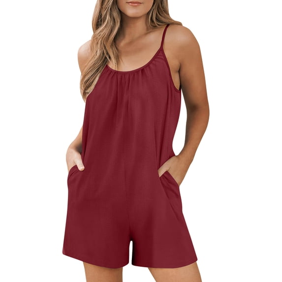 vdgthytj Womens Summer Sleeveless Rompers Adjustable Spaghetti Strap Shorts Jumpsuit One-Piece Outfits with Pockets