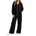 thumbnail image 1 of vdgthytj Womens Sweatsuits 2 Piece Set Full Zip Drawstring Hooded Jackets Wide Leg Pants Fall Winter Athleisure Tracksuits(Medium,Black), 1 of 7