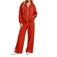 thumbnail image 1 of vdgthytj Womens Sweatsuits 2 Piece Set Full Zip Drawstring Hooded Jackets Wide Leg Pants Fall Winter Athleisure Tracksuits(X-Large,Red), 1 of 7