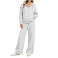thumbnail image 1 of vdgthytj Womens Sweatsuits 2 Piece Set Full Zip Drawstring Hooded Jackets Wide Leg Pants Fall Winter Athleisure Tracksuits(X-Large,White), 1 of 7