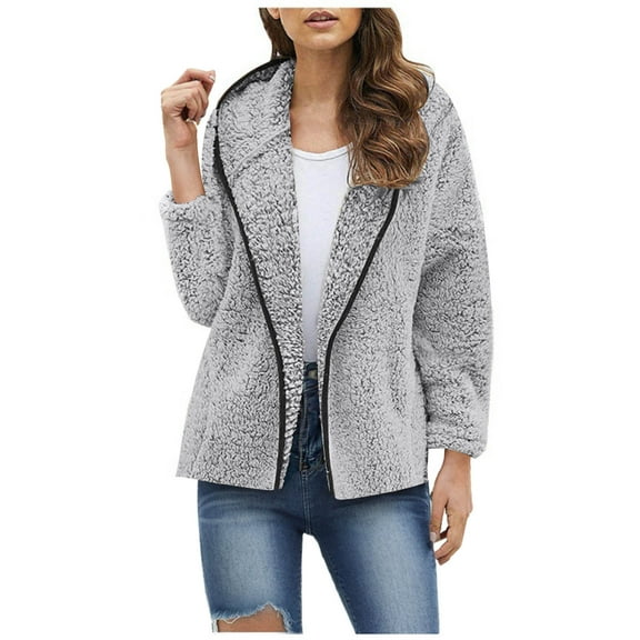 vdgthytj Womens Winter Plus Size Fleece Hoodies Thermal Casual Hooded Cardigan Coat Warm Comfy Solid Color Jacket