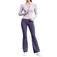 thumbnail image 1 of vdgthytj Workout Sets for Women 2 Piece Full Zip Stand Collar Cropped Jacket High Waist Flare Pants Gym Yoga Outfits(Medium,Pink), 1 of 6