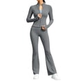 thumbnail image 1 of vdgthytj Workout Sets for Women 2 Piece Full Zip Stand Collar Cropped Jacket High Waist Flare Pants Gym Yoga Outfits(XX-Large,Gray), 1 of 6