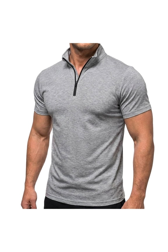 Workout Shirts for Men Short Sleeve Quarter Zip Neck Lightweight Breathable Solid Gym Athletic Pullover