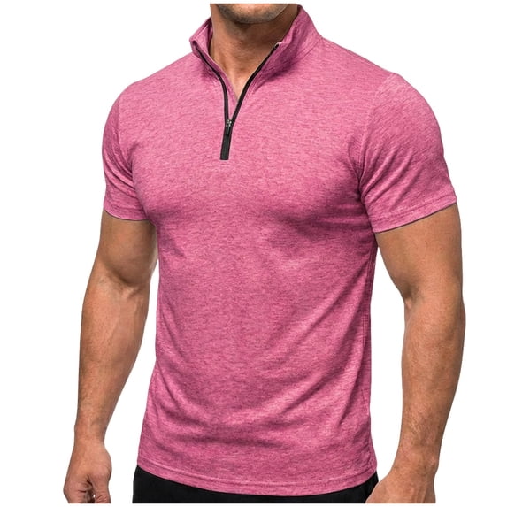 vdgthytj Workout Shirts for Men Short Sleeve Quarter Zip Neck Lightweight Breathable Solid Gym Athletic Pullover