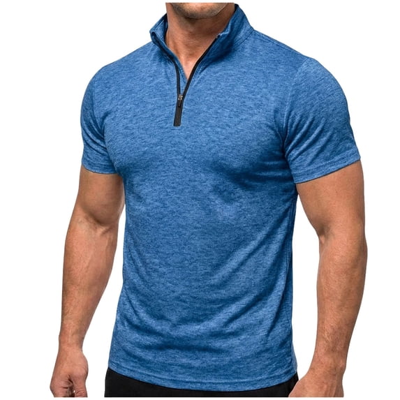 vdgthytj Workout Shirts for Men Short Sleeve Quarter Zip Neck Lightweight Breathable Solid Gym Athletic Pullover