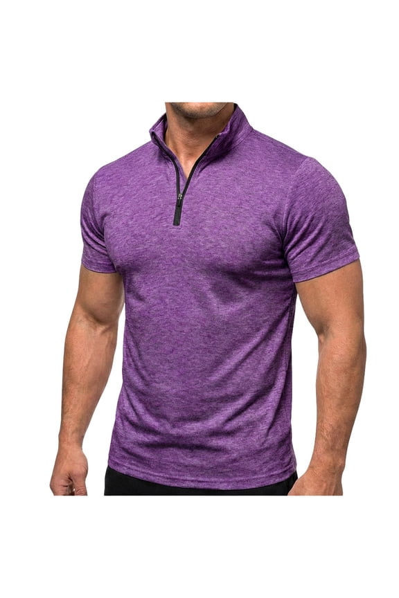 Workout Shirts for Men Short Sleeve Quarter Zip Neck Lightweight Breathable Solid Gym Athletic Pullover