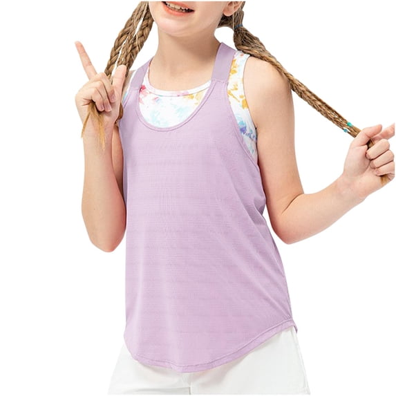 vdgthytj Workout Tank Tops for Girls Loose Yoga Top Racerback Tank Tees Open Back Running Shirts Tees 5-15 Years