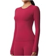 thumbnail image 1 of vdgthytj Workout Tops for Women Long Sleeve Quick Dry Crew Neck Slim Fitted Basic Yoga Gym Athletic Tops, 1 of 7