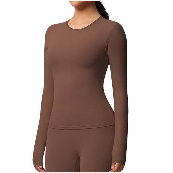 vdgthytj Workout Tops for Women Long Sleeve Quick Dry Crew Neck Slim Fitted Basic Yoga Gym Athletic Tops