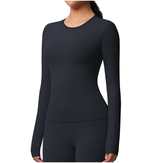 vdgthytj Workout Tops for Women Long Sleeve Quick Dry Crew Neck Slim Fitted Basic Yoga Gym Athletic Tops