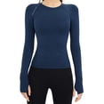 thumbnail image 1 of vdgthytj Workout Tops for Women Long Sleeve Quick Dry Crew Neck Slim Fitted Breathable Yoga Gym Tops, 1 of 4