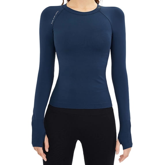 vdgthytj Workout Tops for Women Long Sleeve Quick Dry Crew Neck Slim Fitted Breathable Yoga Gym Tops
