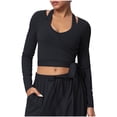thumbnail image 1 of vdgthytj Workout Tops for Women Long Sleeve Quick Dry Wrap Waist Slim Fitted Yoga Athletic Crop Tops(Small,Black), 1 of 3
