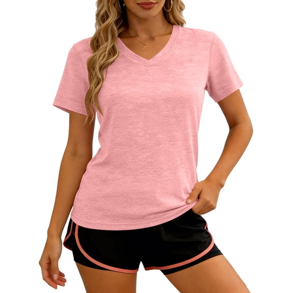 vdgthytj Workout Tops for Women Short Sleeve Quick Dry V-Neck T Shirt Loose Fitted Lightweight Summer Gym Athletic Basic Tops
