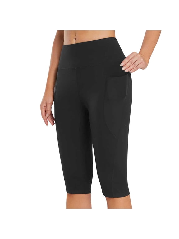 Yoga Capris for Women Butt Lifiting High Waist Skinny Leggings Summer Gym Workout Capris with Pockets