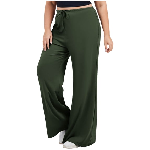 vdgthytj Yoga Pants Women Plus Size Wide Leg Drawstring Waist Loose Soft Running Athletic Trousers(XX-Large,Army Green)