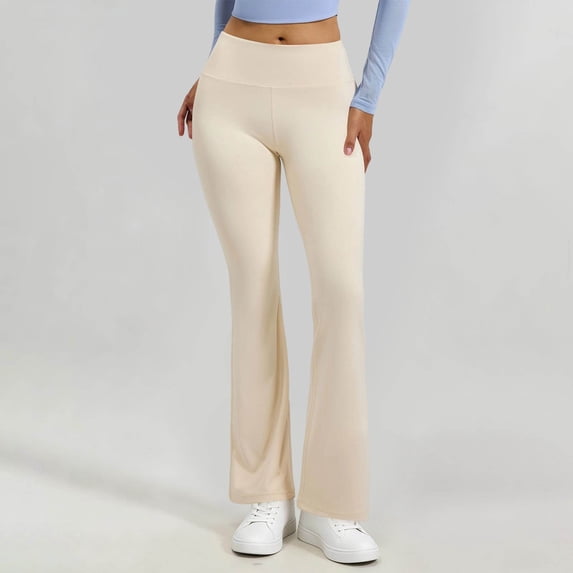 vdgthytj Yoga Pants Women Stretchy Flared Leg Belly Control Solid Leggings Gym Workout Running Trousers(Small,White)