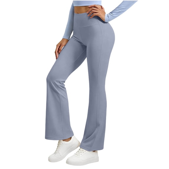 vdgthytj Yoga Pants Women Stretchy Flared Leg Belly Control Solid Leggings Gym Workout Running Trousers(X-Large,Light Blue)