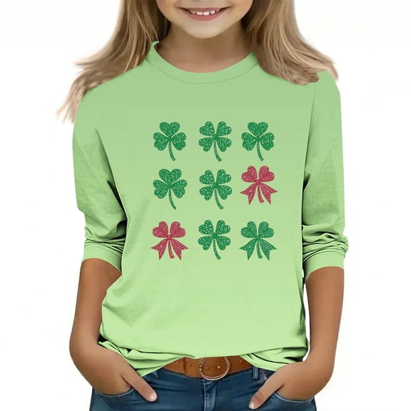 vdgthytj kids St. Patrick's Day Shirts boy girl Clover Shamrock 3/4 Sleeve Tops Casual Holiday Graphic Blouses