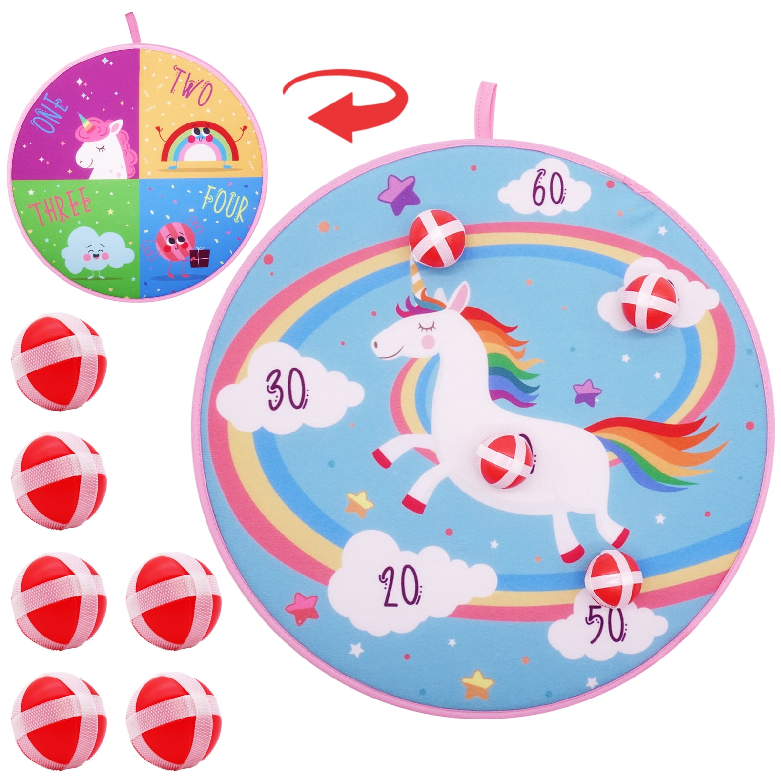 veZve Kids Dartboard Game Set with Sticky Balls, 14" Unicorns Toy