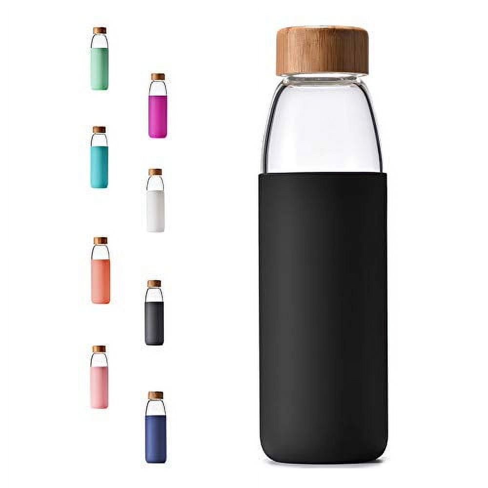 Waterdrop Glass Bottle - Transparent - 14 oz - Borosilicate Glass - Water Bottle - Bottle with Bamboo Lid - Sustainable