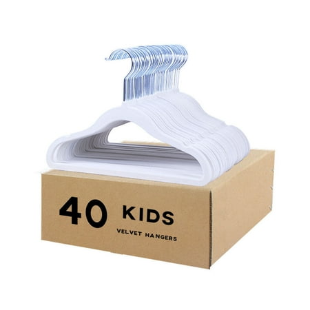 veeyidd Kids Velvet Clothes Hangers, Non Slip Baby Hangers White (11.6" Inch - 40 Pack)