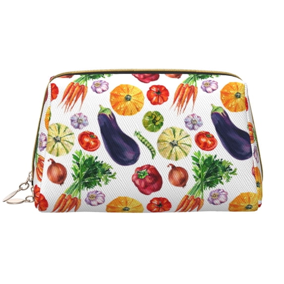 vegetable Eggplant Makeup Bag, Large Capacity Travel Cosmetic Bag for Women Girls- Travel Toiletry Bag Leather Portable Waterproof Makeup Case Organizer with Handle