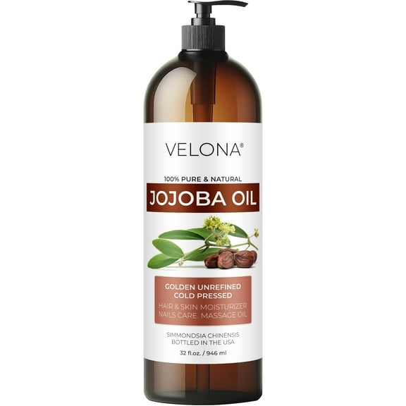 velona Jojoba Oil - 32 fl oz (With Pump) | 100% Pure and Natural | Golden, Unrefined, Cold Pressed, Hexane Free | Moisturizing Face, Hair, Body, Skin Care