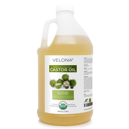 Velona USDA Certified Organic Castor Oil - 1 Gallon / 128 Fl Oz | Cold-Pressed, Hexane-Free, USP Grade | For Hair, Eyelash & Eyebrow | Bottled in USA