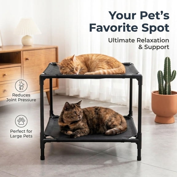 veloris Double Elevated Cat Bed 2 Layers Breathable Easy to Clean Oxford Cloth Practical
