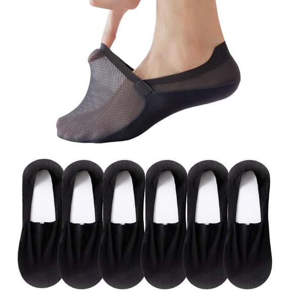 velthentic invisible breathable anti-slip socks, low-cut no show socks for women men, one size US 6-10, 6 pairs Black