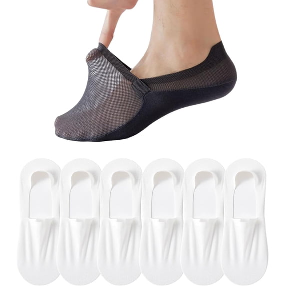 velthentic invisible breathable anti-slip socks, low-cut no show socks for women men, one size US 6-10, 6 pairs White