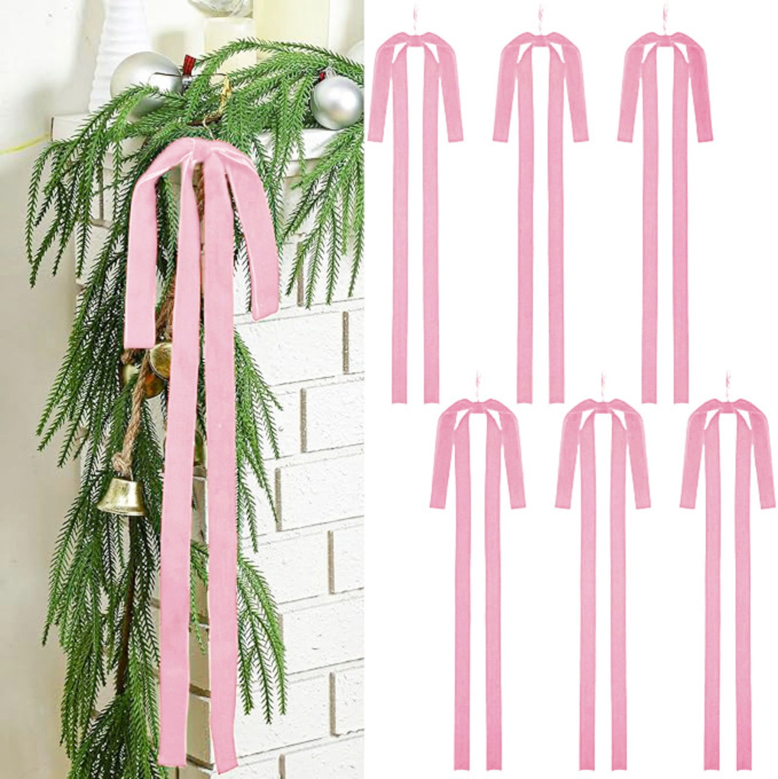 velvet christmas bows Pink Velvet Christmas Tree Bow, 12PCS 5x7in ...