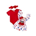 thumbnail image 1 of vera natura 4th of July Baby Girls Outfits Solid Color Short Sleeve Rompers Stars Print Suspender Skirts Headband 3Pcs Clothes Set, 1 of 9